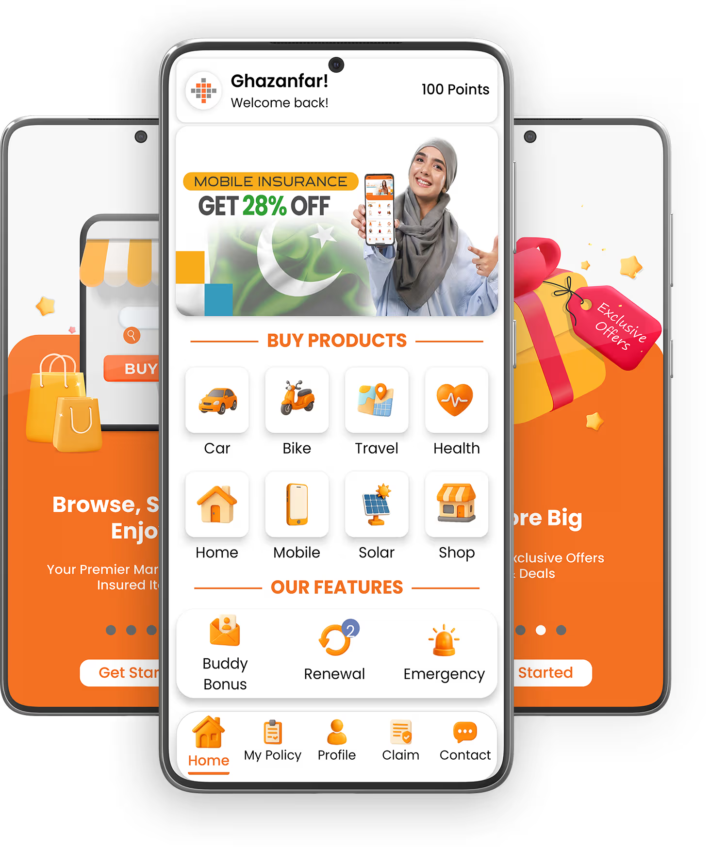 TPL Insurance mobile app screens